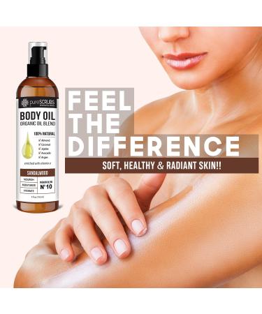 pureSCRUBS Sandalwood Body Oil Spray - Ultra Moisturizing Organic Blend for Dry Skin, Massage, Cuticles & More - Jojoba, Argan, Coconut, Sweet Almond & Avocado Oils with Vitamin E - 4oz - Buy Online on GoSupps.com