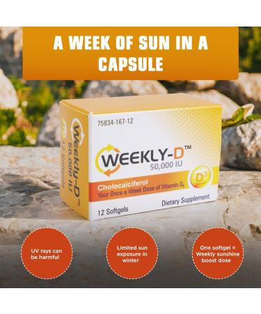 Nivagen Weekly-D Vitamin D3 50 000 IU (Cholecalciferol) | Once-Weekly High Potency Softgels | 12 Softgels | Supports Bone Muscle & Immune Health | Easy to Swallow | Non-GMO Gluten Free | Made in USA - Buy Online on GoSupps.com