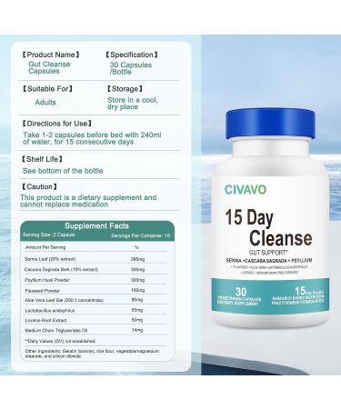 15 Day Gut Cleanse for Men & Women - Probiotics & Psyllium Husk - Colon Support Dietary Supplement (30 Capsules - Buy Online on GoSupps.com