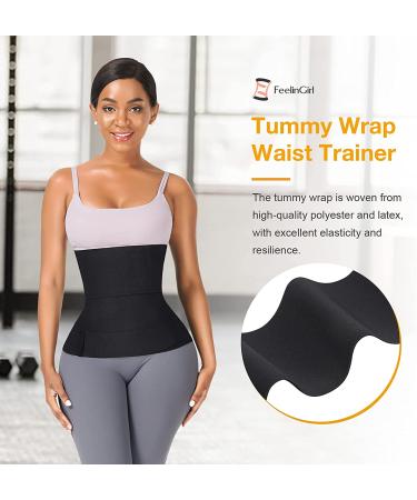 FeelinGirl Bandage Wrap Waist Trainer Sauna Belt - Long Torso Tummy Wraps Body Shaper Trimmer - Black - Buy Online on GoSupps.com