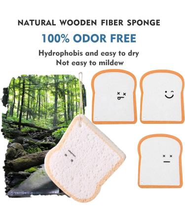 SEPKUS Reasuable Dish Sponge(8pcs) - Cute Toast Wood Pulp Cotton Sponges for Dishes Quick Drying Cleaning Sponge with Lanyards - Buy Online on GoSupps.com