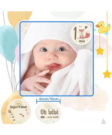 12 Pieces Baby Monthly Milestone Cards Wooden Baby Milestone Sign Baby Gift Sets First Year Growth Cards Newborn Photo Card Props Baby Birth Announcements French - Buy Online on GoSupps.com