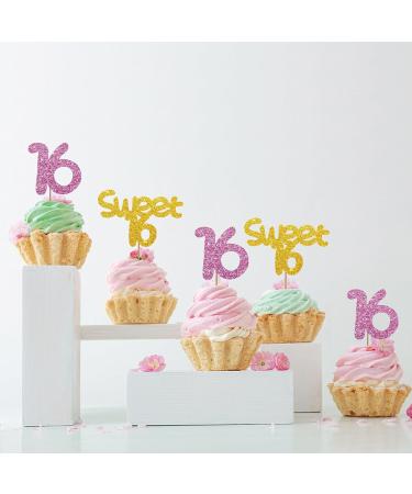 Set of 24 Sweet 16 Cupcake Toppers Pink&Gold Glitter Sweet Sixteen Cupcake Toppers for Girl Number 16 Cake Decorations for 16th Birthday/Anniversary Party Supplies - Buy Online on GoSupps.com