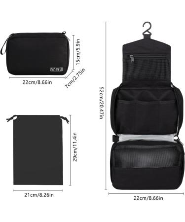 Cooja Hanging Toiletry Wash Bag with Hook & Handle - Travel Washbag for Men and Women - Includes 1 Toilet Bag + 2 Drawstring Bags - Black - Buy Online on GoSupps.com