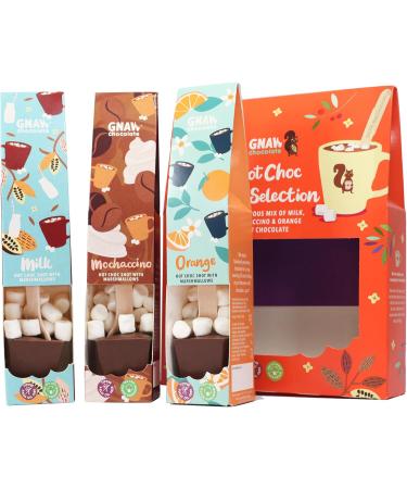 Gnaw Mixed Hot Chocolate Shot Trio - A Trio of Tempting Mochaccino Zesty Orange and Velvety Milk Chocolate Delights Sustainable Chocolate The Perfect Choc Gift - Buy Online on GoSupps.com