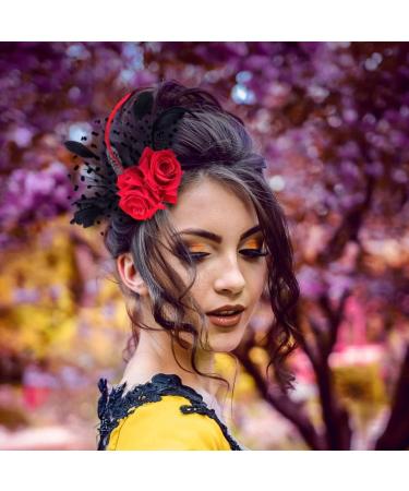 FRCOLOR Flower Hair Clips with Veil Fascinator Hat Wedding Hair Pins Barrette Rose Bobby Pins Head Piece for Halloween Wedding Party Women Girls Bride Hair Accessories - Buy Online on GoSupps.com