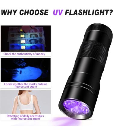 Inf Flashlight UV Black Light - 12 LED Ultraviolet Flashlight (395nm) for Geocaching Pet Urine Detection & More - Buy Online on GoSupps.com
