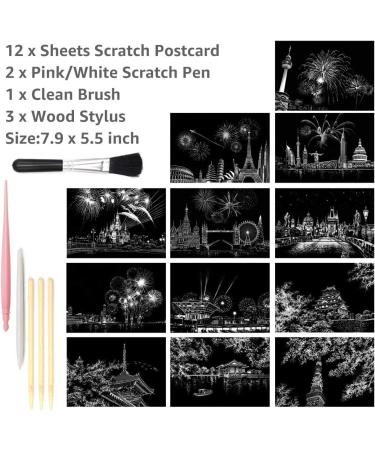 Magic Scratch Art Paper 7.9x5.5 - Rainbow Landscape Engraving DIY Crafts Set for Adults & Kids - 12 Sheets Scratch Postcards, Drawing Pens & Tools - Fireworks Series - Buy Online on GoSupps.com