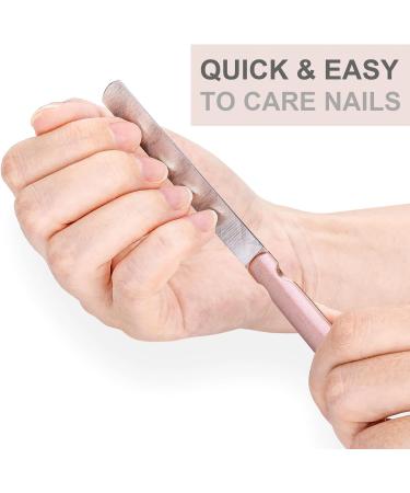 Stainless Steel Nail File Set with Rose Gold Handle and Leather Case - Double Sided Nail Filer for Women, Men, Girls - 2 Pieces - Buy Online on GoSupps.com