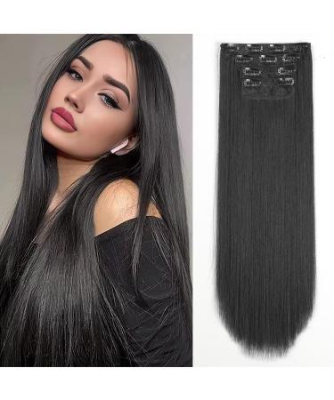 YDDM Hair Extensions Clip in Extensions Black smooth hair extension full of head like real hair hair extreme clips cheap clip extensions synthetic hair part for women (20 inch 4pcs) 20 inch-straight a (1b#)