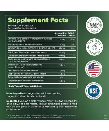 Auivty Liver Support Complex with Milk Thistle & Dandelion Turmeric Ginger Vitamin C Zinc & Selenium Herbal Formula for Daily Liver & Digestive Support 70 Veggie Capsules 2 Bottle Pack - Buy Online on GoSupps.com