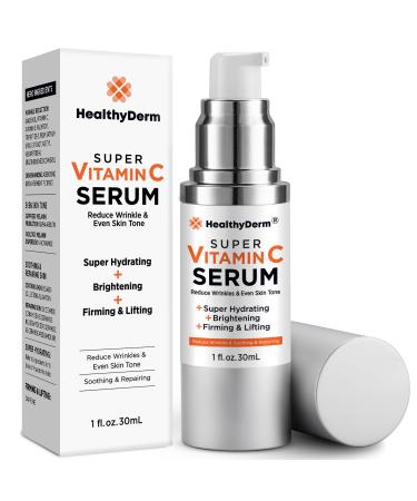 Super Vitamin C Serum for Mature Skin: Vitamin C Hyaluronic Acid Vitamin E Caffeine Hydrating Lifting Face Wrinkle & Age Spots Reduction