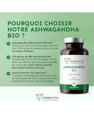 ORGANIC ASHWAGANDHA KSM-66 | Extra Strong Dosage 1200 mg | 5% Withanolides | Sleep Vitality Stress & Memory | No Controversial Excipients | 120 Vegan Capsules | Made in France | Terravita - Buy Online on GoSupps.com