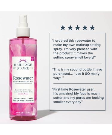 Heritage Store Rosewater Facial Mist - Refreshing Spray with Damask Rose Oil, Vegan & Alcohol-Free, 12oz - Buy Online on GoSupps.com