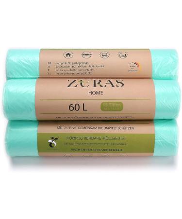 Zuras 60L Organic Waste Bags - 75 Compostable & Biodegradable Garbage Bags | Tear-Resistant Waterproof DIN EN 13432 Certified - Buy Online on GoSupps.com