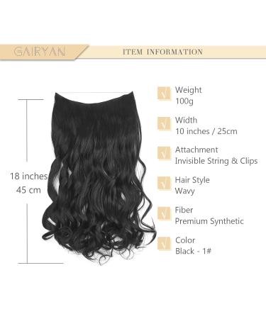 Gairyan Secret Hair Extensions with Wire - 45cm Adjustable Invisible Synthetic Long Wavy Curly Hair (Black) | Shop Now! - Buy Online on GoSupps.com
