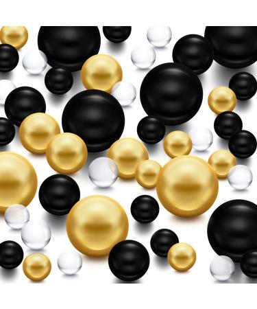 Hicarer 10000 Pieces Transparent Water Gels 100 Pieces Simulated Pearl Beads for Vase Fillers Floating Water Gems Assorted Round Faux Pearl for Home Wedding Decor (Bright Gold, Bright Black)