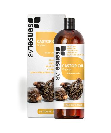 SenseLAB Organic Castor Oil - 100% Pure Extract Castor Cold Pressed Carrier Oil Therapeutic Grade - Hair Eyebrows and Eyelashes Care - Moisturizing Oil (473 ml) Castor 473ml (Carrier Oil) - Buy Online on GoSupps.com