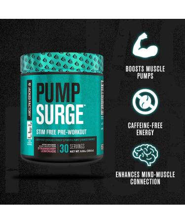 Pumpsurge Caffeine Free Pre-Workout Powder - Stim-Free Nitric Oxide & Nootropic Supplement (20 Servings, Strawberry Lemonade) - Intense Pumps & Focus for Men & Women - Buy Online on GoSupps.com
