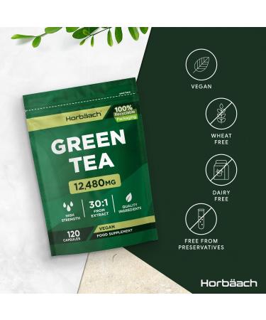 Green Tea Capsules 12480mg - High Strength Extract - 120 Powder Capsules - Vegan & Vegetarian by Horbaach - Buy Online on GoSupps.com