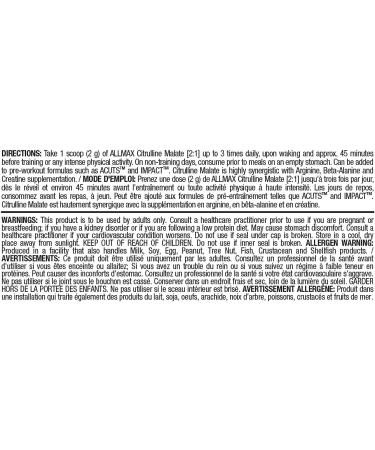 ALLMAX Citrulline Malate 2: 1 300 gram 300 gram & Nutrition - Arginine HCl - Maximum Strength + Absorption - Pharmaceutical Grade - 400 Gram - Buy Online on GoSupps.com