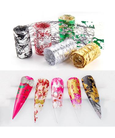 DIY Manicure Confetti Filling Sticker Nail Art Foils Gold Silver Foil Mesh Nail Foils 3D Gold Flakes(Red Foil Gold Mesh) - Buy Online on GoSupps.com