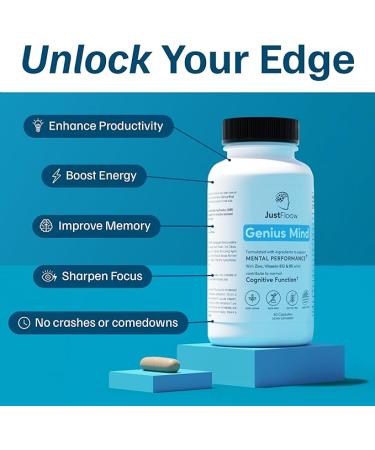 JustFloow Genius MindÂ® Nootropic Brain Supplement  Support Cognitive Function  Energy Levels  Focus & Memory Function - 17 Brain Boosting Ingredients Including Lions Mane  Bacopa  Ginkgo & Vitamin B12 - Buy Online on GoSupps.com