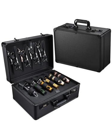 Barber Accessories Case Profesional Barbers Briefcase Tool Case Barber Cases for Clippers and Supplies Hair Scissors Clippers Trimmer Organizer Barbers Suitcase with Code Lock Black