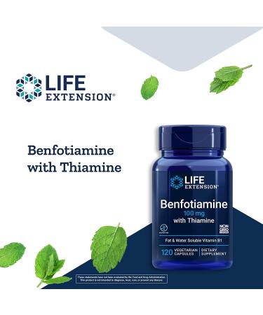 Life Extension Benfotiamine 100mg & Thiamine Supplement - Blood Sugar & Nerve Health Support - 120 Capsules - Gluten-Free, Non-GMO, Vegetarian - Buy Online on GoSupps.com