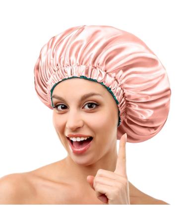Mikimini satin hood silk hood for women with curly hair turnable double-layer sleep-hair hood extra large stretchy sleep-hair hood (green + pink) XL (1 piece) pink/green - Buy Online on GoSupps.com