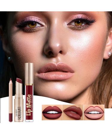 Lipstick and Eyeliner Set - Lipstick and Lip Liner Set | High Pigment Matte Lipstick | Smudge-Proof Lip Gloss for Natural Makeup Non-Stick Cup - Buy Online on GoSupps.com
