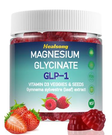 GLP-1 Magnesium Glycinate Gummies Supplements with Magnesium Malate & Taurate | Vitamin D3 Spinach | Kale | Broccoli | 90 Count with Gymnema Sylvestre Green Tea Phytosome (Raspberry)