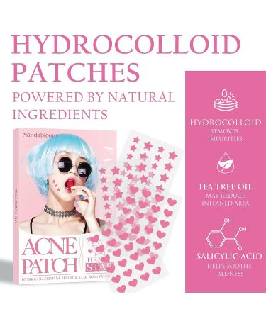 Mandabloom Acne Patches Pink Heart & Star Shaped Hydrocolloid Pimple Cover Patch with Tea Tree Oil - 104 Patches 14mm & 12mm - Buy Online on GoSupps.com