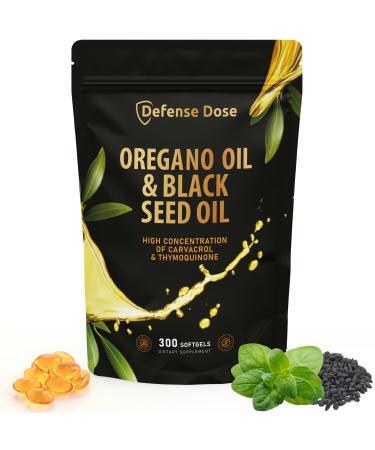 DefenseDose Oil of Oregano Black Seed Oil - 300 Softgels 6000mg Oregano Herb Strength 200mg Blackseed - High Carvacrol Thymoquinone for Antioxidant Immune Support - Non-GMO Softgel Supplement Capsule 300 Count (Pack of 1)