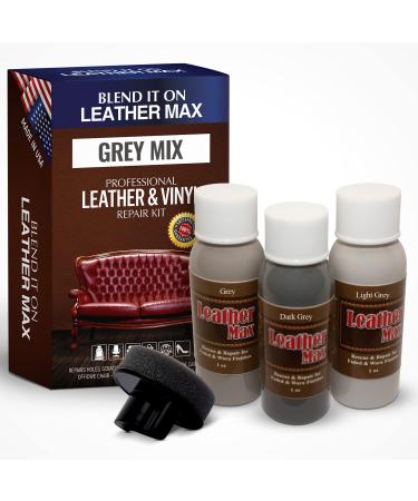 Leather Max Quick Blend Refinish and Repair Kit, Restore Couches, Recolor Furniture & Repair Car Seats, Jackets, Sofa, Boots / 3 Color Shades to Blend with/Leather Vinyl Bonded and More (Grey Mix)