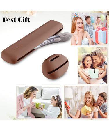 Qetlavee Portable Cosmetic Bag Set - 2stk Makeup Brush Organizer with Silicone Holder & Makeup Sponge Holder - Travel Essential for Makeup Brushes (Brown) - Buy Online on GoSupps.com