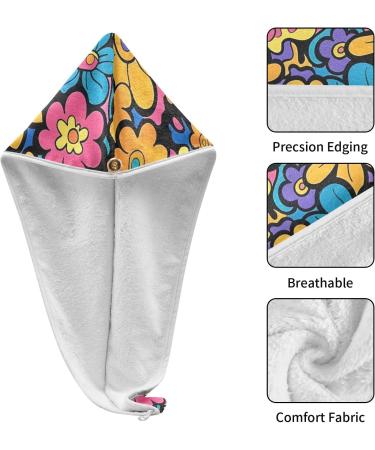 Purple Pink Blue Flowers Hair Towel 2 Pack - Super Absorbent Quick Dry Hair Turbans for Women & Girls - Buy Online on GoSupps.com
