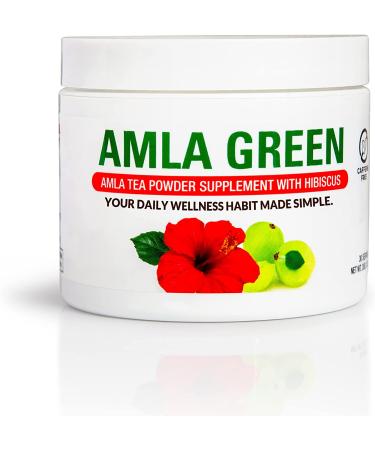 Organic AMLA GREEN Tea Powder  Great Tasting, 20x Concentrated Amla + Oolong Tea Antioxidant Blend  Raw, Vegan, Organic, Non-GMO, Amla Powder (30 Servings, Hibiscus) 1.05 Ounce (Pack of 1)