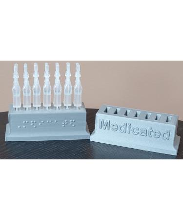 Eye Drop Vials Holder & Storage - Braille 'Medicated' label - Single-Use Disposable Eye Drop Vials - Holds Seven (7) Vials - Znet3D (Blue)