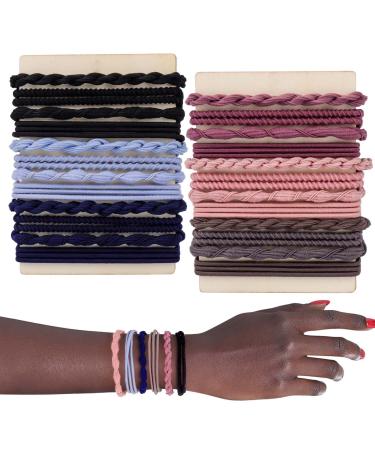 AIERSA 24 Pcs Morandi Hair Tie Bracelets  4 Style Boho Hair Ties for Women/Girls  Ponytail Holders  No Damage Hair Elastics for Thin Hair Curly Hair 24pcs middle size