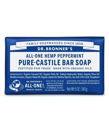 Dr Bronner's Peppermint Pure-Castile Bar Soap Made with Organic Oils with Certified Fairtrade Ingredients Used for Body Face and Hair Vegan Friendly 140g Bar Peppermint 147.9 ml (Pack of 1) - Buy Online on GoSupps.com