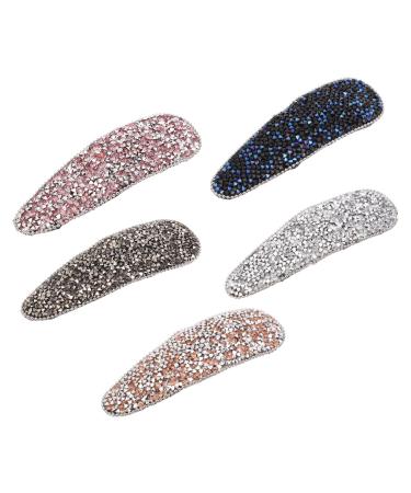 Lurrose Rhinestone Snap Hair Clips Barrettes: 5 pieces Decorative shiny crystal snap clips duckbill hairpins alligator clip barrettes headdress for party wedding daily