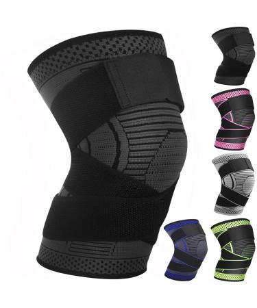 Ruilala Knee Support Adjustable Knee Brace 1 Pack Anti Slip Compression Knee Sleeve for Men Women for Meniscus Tear  Arthritis  Tendinitis  Ligament Injury  Weight Lifting  Sports (Black  Large) Large Black