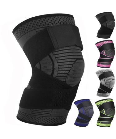 Adjustable Knee Support Brace 1 pack Compression Knee Sleeves for Men Women Use for Meniscus Tear Arthritis Tendinitis Ligament Injury Weight Lifting Anti Slip Knee Brace (Black Medium) Black Medium
