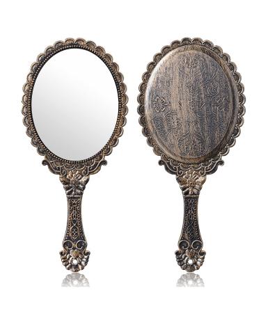 2Pcs Vintage Handheld Mirror,Decorative Mirrors for Face Makeup Cosmetic Mirror Hand Held Travel Mirrors Personal Cosmetic Mirror with Powder Puff(Bronze)