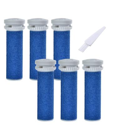 6 Pack Blue Extra Coarse Replacement Roller Refills Compatible with Scholl Express Pedi Foot Smoother Include a Cleaning Brush