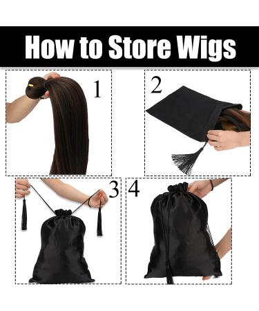 Kaiersi 12 Pcs Silk Satin Wig Bags - Soft Drawstring Pouches for Hair Extensions & Wigs | Hair Tools Storage & Travel Bags - Black - Buy Online on GoSupps.com