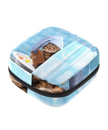 Women's napkin storage bag funny cat that takes a bathroom illustration menstrual cup portable women's bandages storage bags female menstruation first period bag
