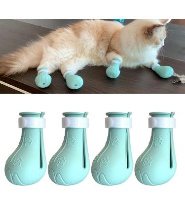 4 pieces silicone-anti-scratch-cat shoes anti-off shoes nail gloves cat boots only for cats silicone pussy cat pawn cat feet claw covers for (green)