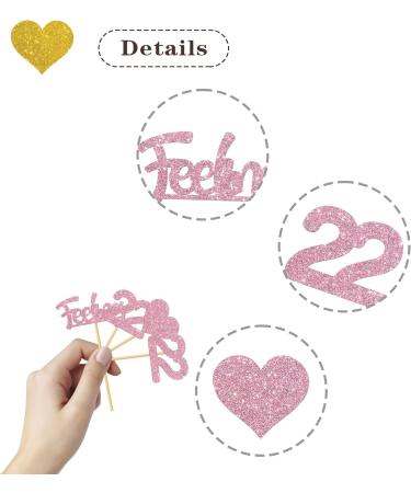 MonMon & Craft Feeling 22 Cupcake Toppers - 22nd Birthday Sign/Twenty-two Cupcake Toppers/Anniversary Dessert Decor/Cheers to 22 Years Party Decorations Pink Glitter - 24 Pcs - Buy Online on GoSupps.com